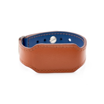 Двусторонний кожаный браслет синий/светло-коричневый для бесконтактной оплаты