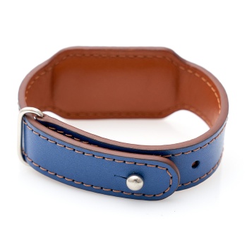 Двусторонний кожаный браслет синий/светло-коричневый для бесконтактной оплаты